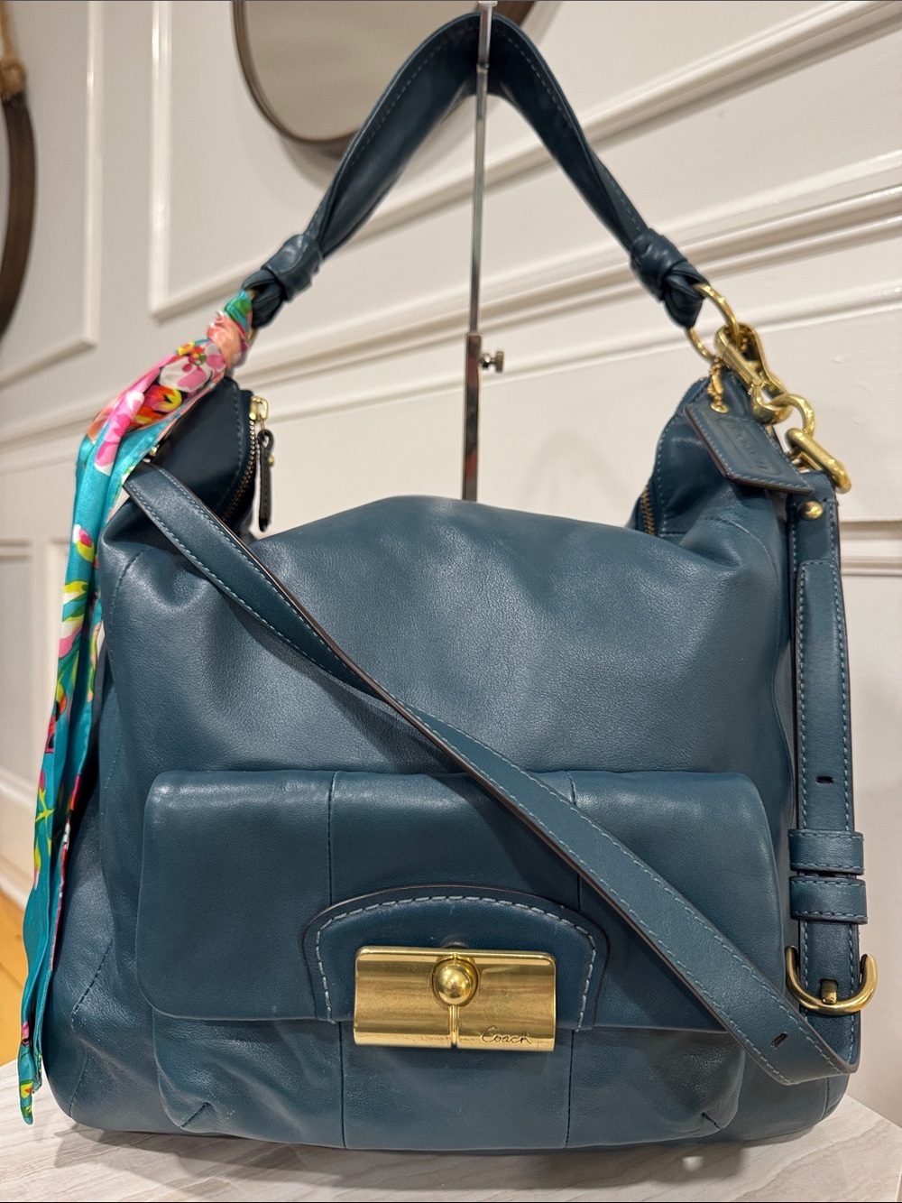 COACH Bag Kristin Large Dark Teal Leather Hobo Satchel - Picture 4 of 17